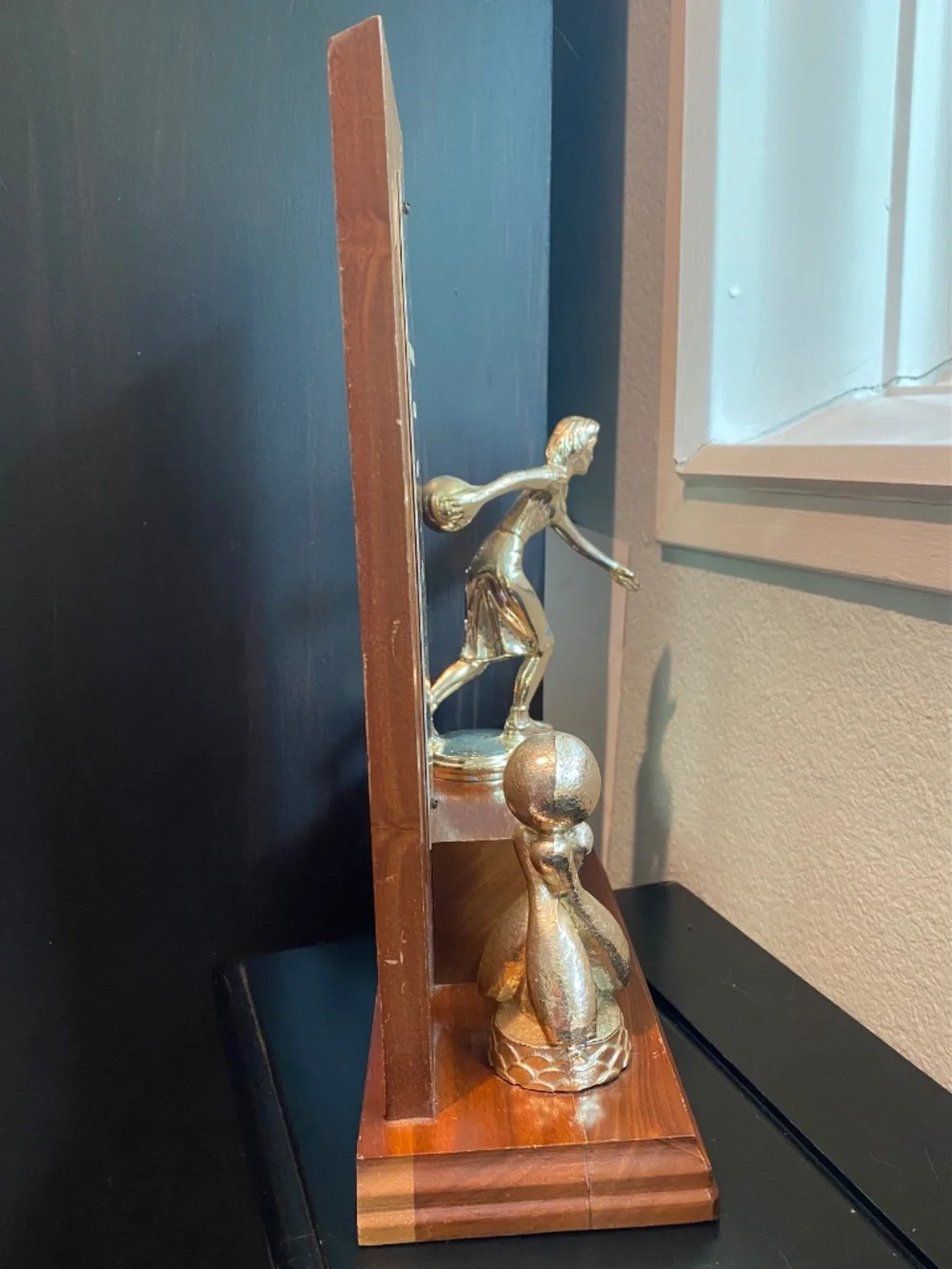 🎳 Bowling Trophy, Ladies, Wooden Vintage 🏆 Craftsmanship, Solid Wood, Unique